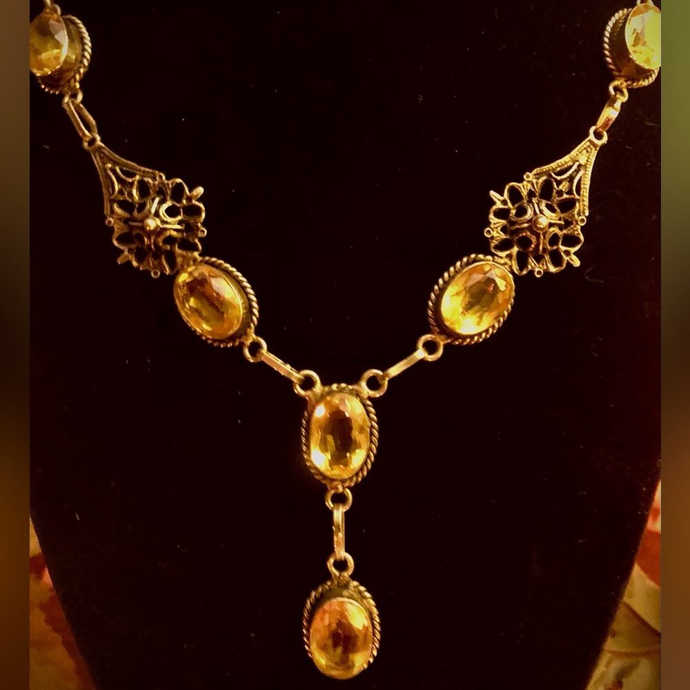 Vintage 6 Citrine Stone Y Style Necklace, 
That's 925 Solid Sterling Silver.